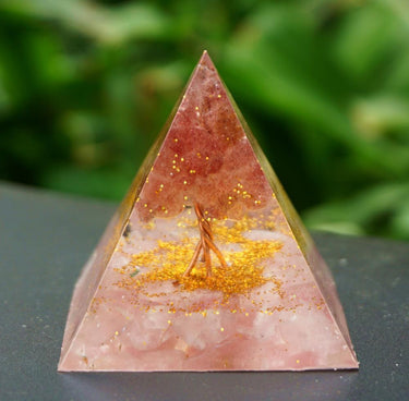 112-Handmade Strawberry & Rose Quartz Tree of Life ORGONITE 'UNIVERSAL LOVE' Pyramid
